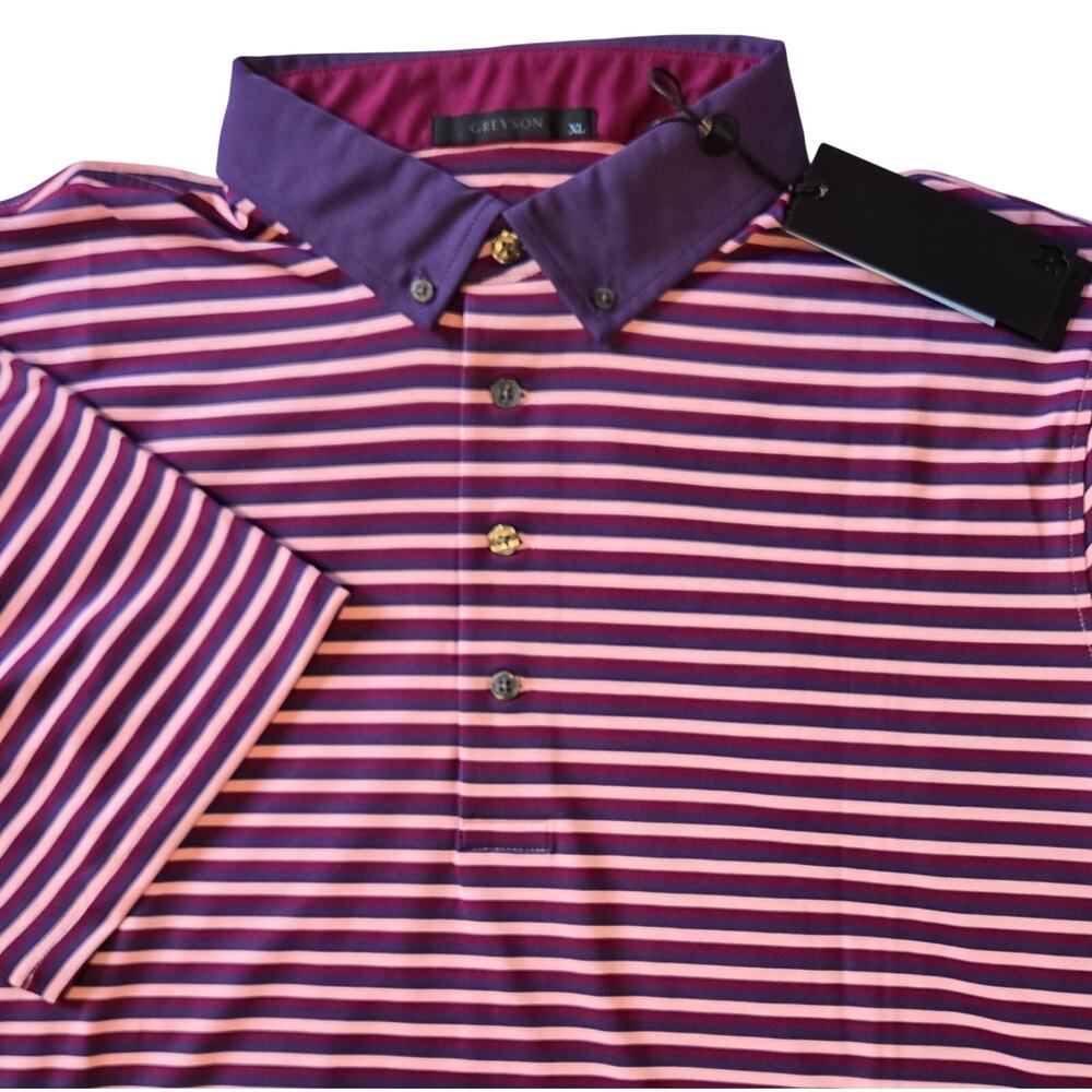 NWT Greyson Okena Golf Polo Shirt in Plumeria Purple Pink sz XL Button Collar